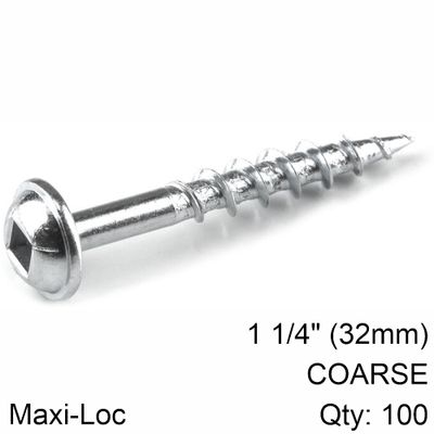 KREG Zinc Pocket Hole Screws 32mm 1.25' #8 Coarse Thread Mx Loc 100ct